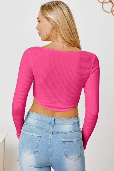 Ribbed Long Sleeve T-Shirt - Trendsi - Flyclothing LLC