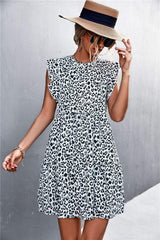 Leopard Round Neck Mini Dress - Trendsi - Flyclothing LLC