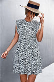 Leopard Round Neck Mini Dress - Trendsi