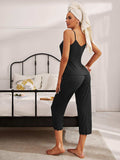 V-Neck Lace Trim Slit Cami and Pants Pajama Set - Trendsi - Flyclothing LLC