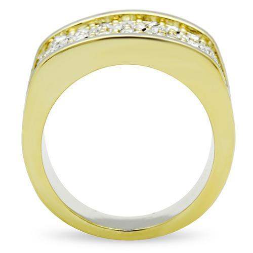 Alamode IP Gold(Ion Plating) Brass Ring with Top Grade Crystal in Clear - Alamode - Flyclothing LLC