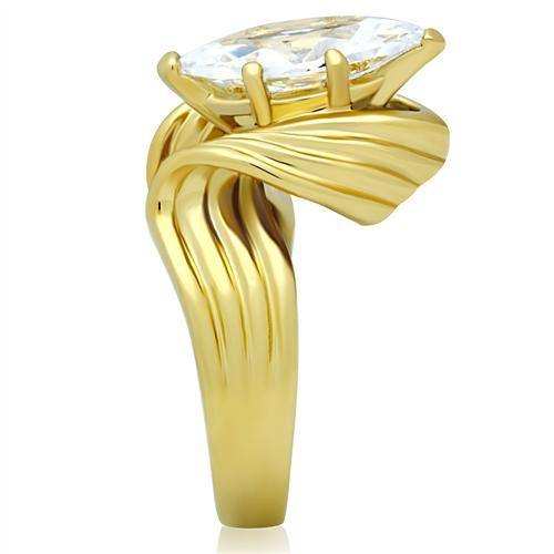 Alamode IP Gold(Ion Plating) Brass Ring with AAA Grade CZ in Clear - Alamode - Flyclothing LLC