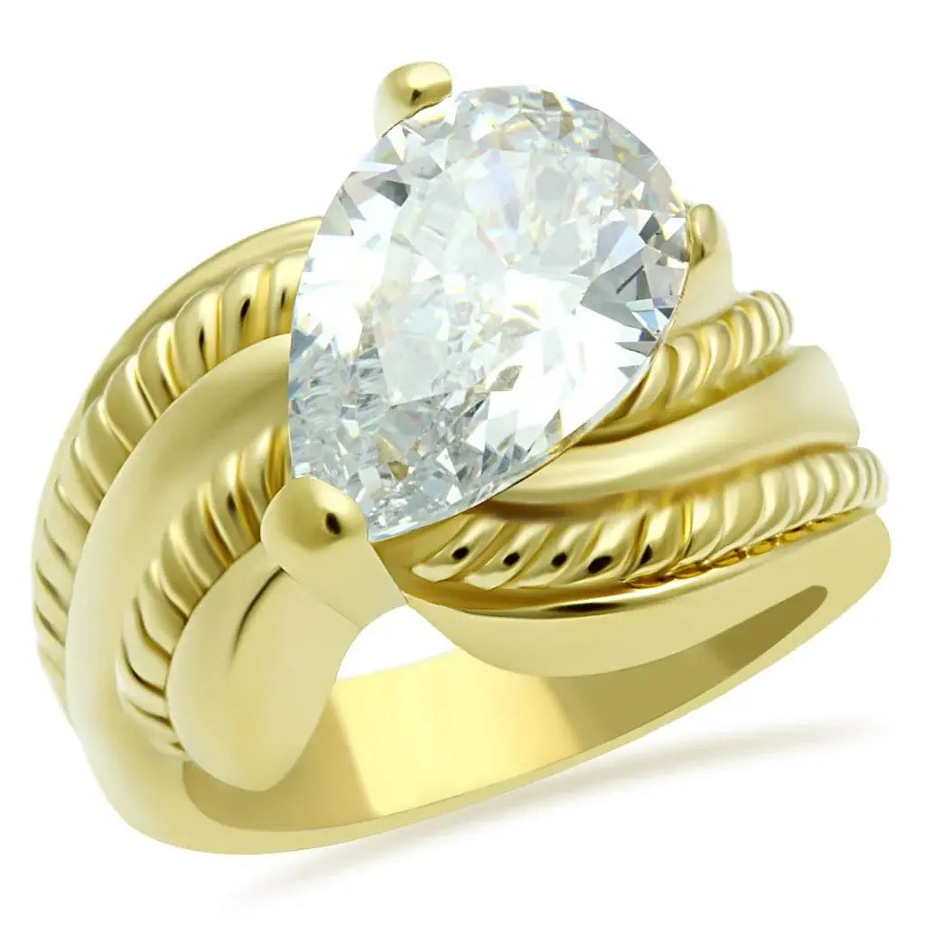Alamode IP Gold(Ion Plating) Brass Ring with AAA Grade CZ in Clear - Alamode - Flyclothing LLC