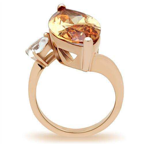 Alamode IP Rose Gold(Ion Plating) Brass Ring with AAA Grade CZ in Champagne - Alamode - Flyclothing LLC