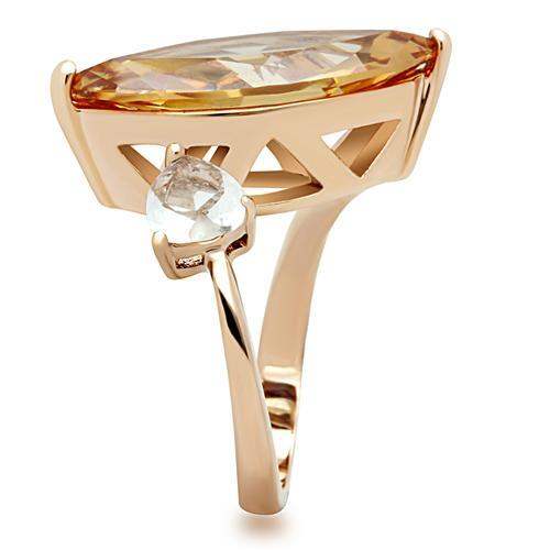 Alamode IP Rose Gold(Ion Plating) Brass Ring with AAA Grade CZ in Champagne - Alamode - Flyclothing LLC