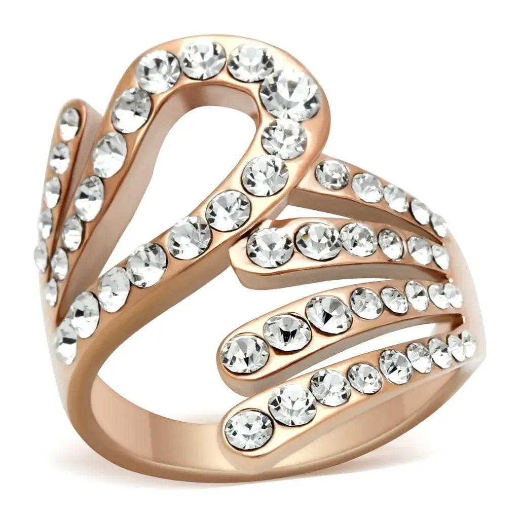 Alamode IP Rose Gold(Ion Plating) Brass Ring with Top Grade Crystal in Clear - Alamode - Flyclothing LLC