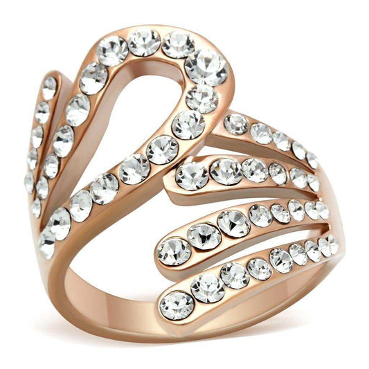 Alamode IP Rose Gold(Ion Plating) Brass Ring with Top Grade Crystal in Clear - Alamode - Flyclothing LLC