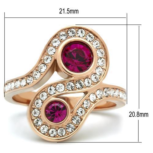 Alamode IP Rose Gold(Ion Plating) Brass Ring with Top Grade Crystal in Fuchsia