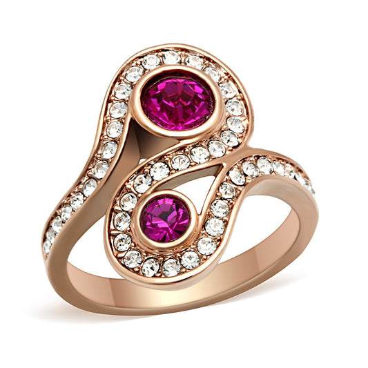Alamode IP Rose Gold(Ion Plating) Brass Ring with Top Grade Crystal in Fuchsia