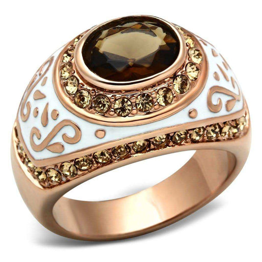 Alamode IP Rose Gold(Ion Plating) Brass Ring with Synthetic Synthetic Glass in Brown - Alamode - Flyclothing LLC