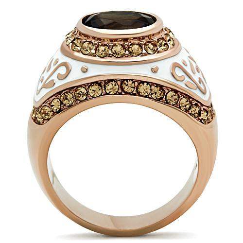 Alamode IP Rose Gold(Ion Plating) Brass Ring with Synthetic Synthetic Glass in Brown - Alamode - Flyclothing LLC