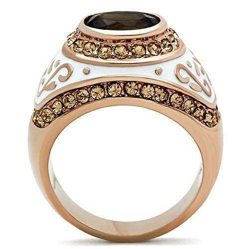 Alamode IP Rose Gold(Ion Plating) Brass Ring with Synthetic Synthetic Glass in Brown - Alamode - Flyclothing LLC