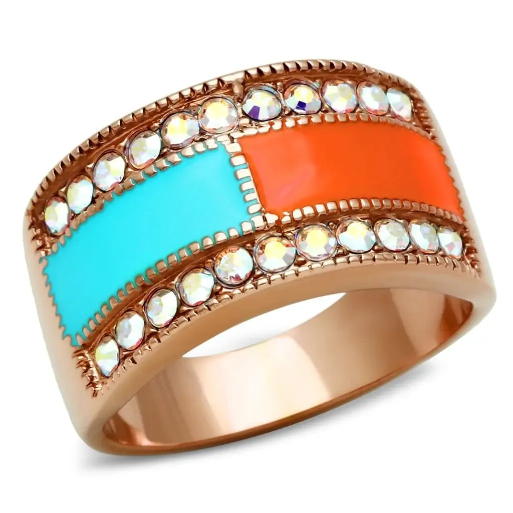 Alamode IP Rose Gold(Ion Plating) Brass Ring with Top Grade Crystal in Clear - Alamode - Flyclothing LLC