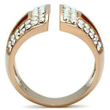 Alamode IP Rose Gold(Ion Plating) Brass Ring with Top Grade Crystal in Aurora Borealis (Rainbow Effect) - Alamode - Flyclothing LLC