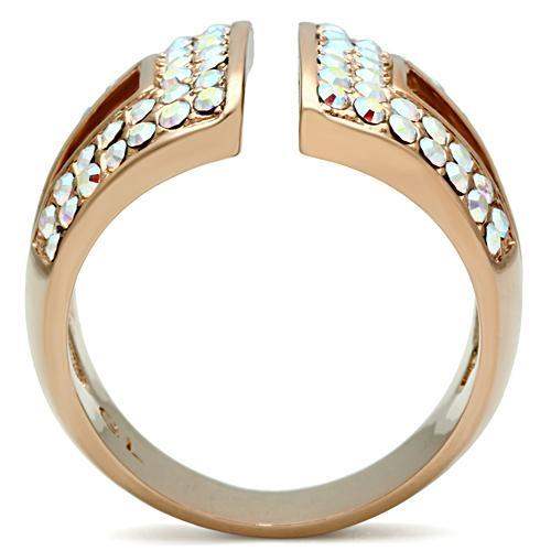 Alamode IP Rose Gold(Ion Plating) Brass Ring with Top Grade Crystal in Aurora Borealis (Rainbow Effect) - Alamode - Flyclothing LLC