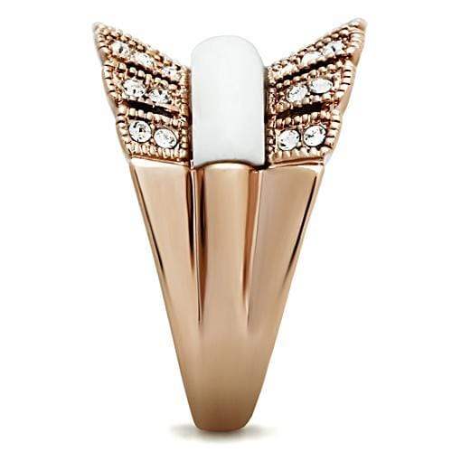 Alamode IP Rose Gold(Ion Plating) Brass Ring with Semi-Precious Agate in White - Alamode - Flyclothing LLC