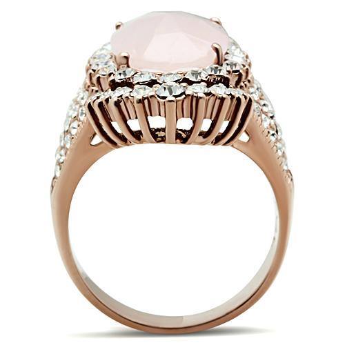 Alamode IP Rose Gold(Ion Plating) Brass Ring with Precious Stone PINK CRYSTAL in Light Rose - Alamode