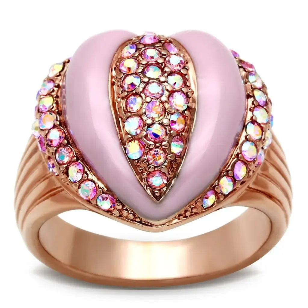 Alamode IP Rose Gold(Ion Plating) Brass Ring with Top Grade Crystal in Light Rose - Alamode - Flyclothing LLC