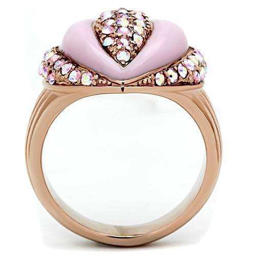 Alamode IP Rose Gold(Ion Plating) Brass Ring with Top Grade Crystal in Light Rose - Alamode - Flyclothing LLC