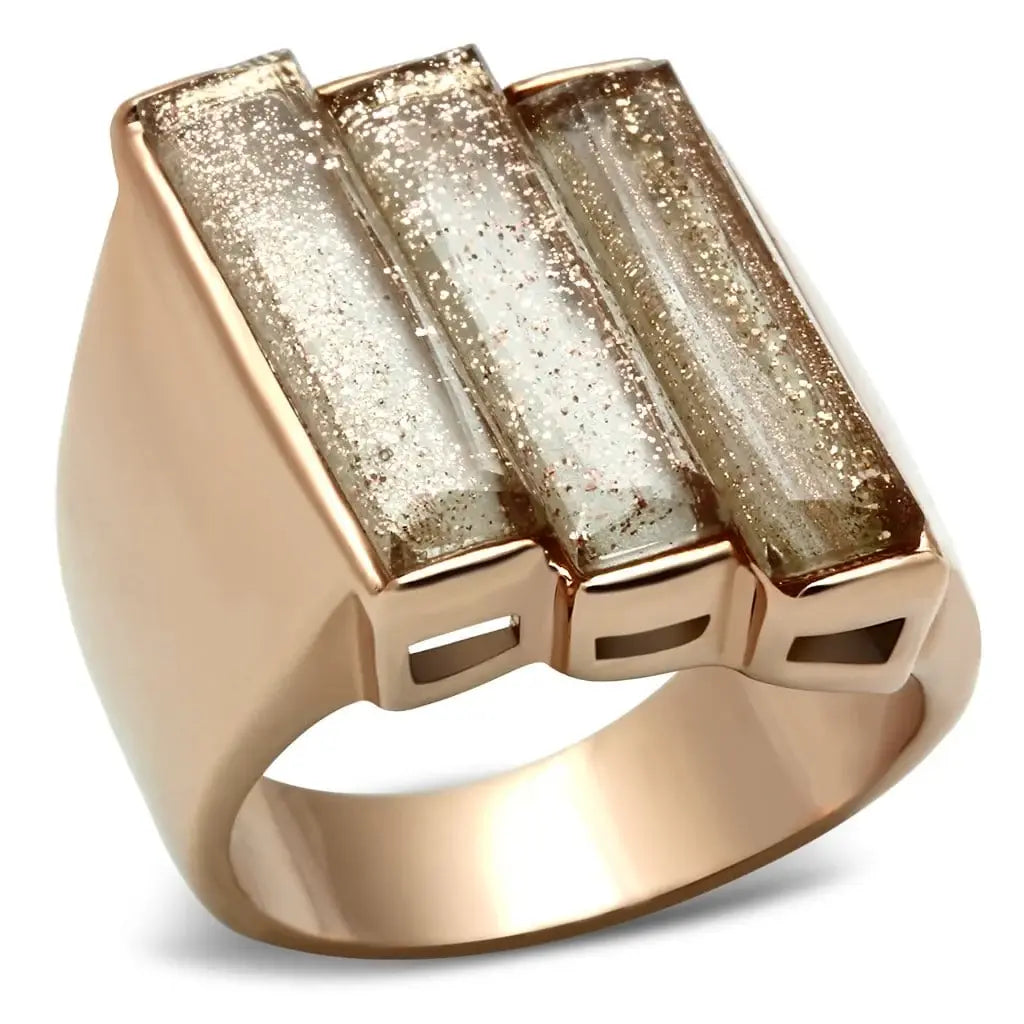 Alamode IP Rose Gold(Ion Plating) Brass Ring with Synthetic Spinel in Topaz - Alamode - Flyclothing LLC