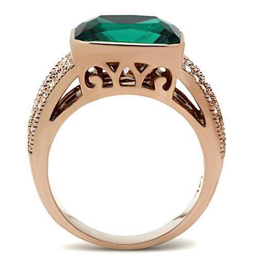 Alamode IP Rose Gold(Ion Plating) Brass Ring with Synthetic Synthetic Glass in Blue Zircon - Alamode - Flyclothing LLC