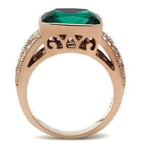 Alamode IP Rose Gold(Ion Plating) Brass Ring with Synthetic Synthetic Glass in Blue Zircon - Alamode