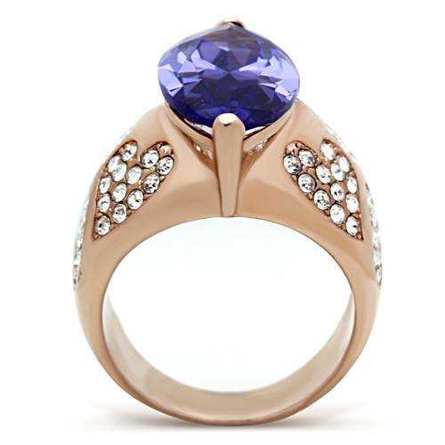 Alamode IP Rose Gold(Ion Plating) Brass Ring with AAA Grade CZ in Tanzanite - Alamode - Flyclothing LLC