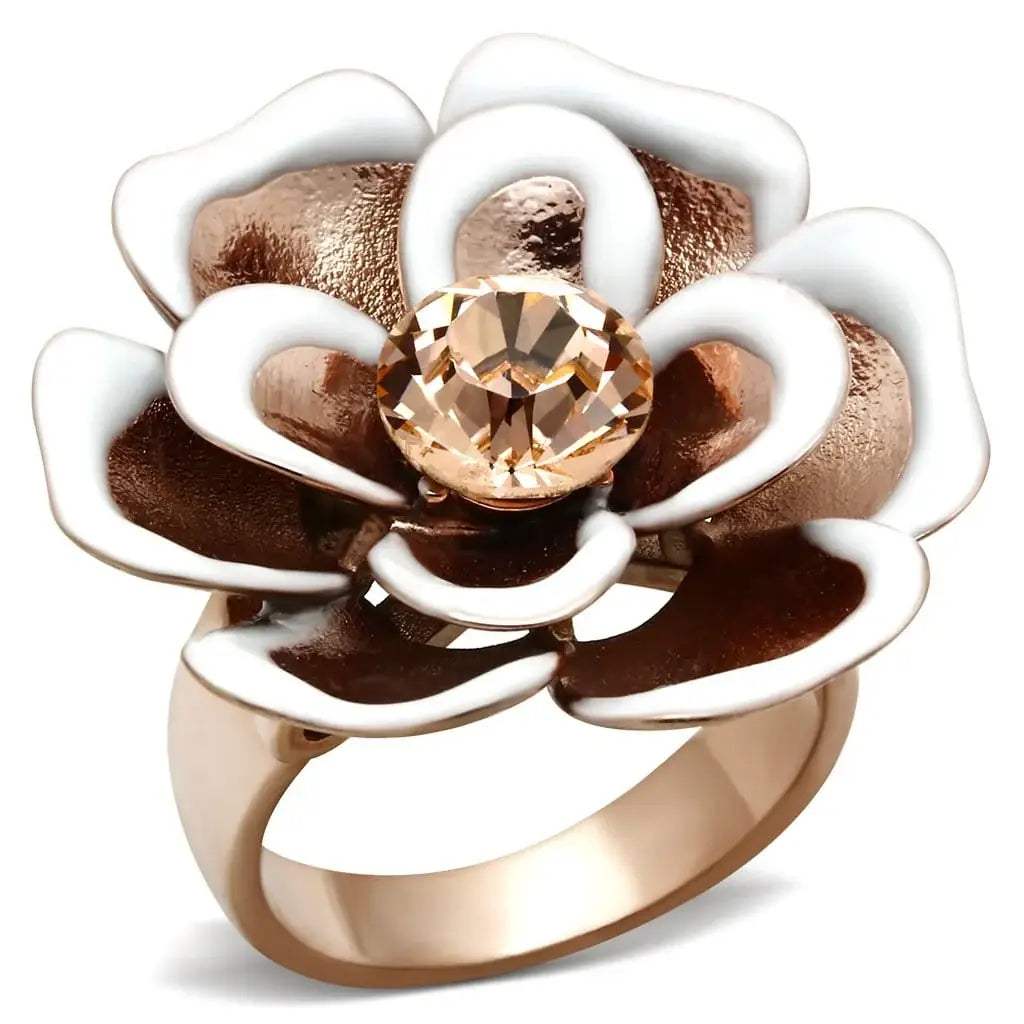 Alamode IP Rose Gold(Ion Plating) Brass Ring with Top Grade Crystal in Light Peach - Alamode - Flyclothing LLC