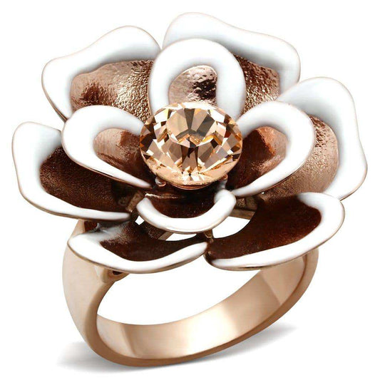 Alamode IP Rose Gold(Ion Plating) Brass Ring with Top Grade Crystal in Light Peach - Alamode - Flyclothing LLC