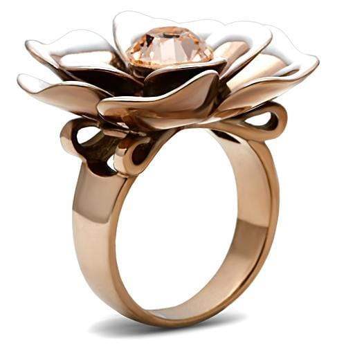 Alamode IP Rose Gold(Ion Plating) Brass Ring with Top Grade Crystal in Light Peach - Alamode - Flyclothing LLC