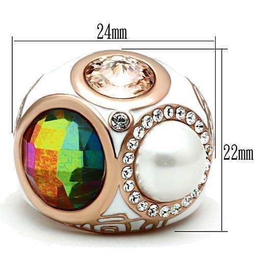 Alamode IP Rose Gold(Ion Plating) Brass Ring with Synthetic Synthetic Glass in Multi Color - Alamode - Flyclothing LLC