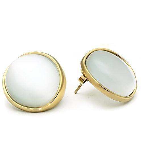 Alamode IP Gold(Ion Plating) Brass Earrings with Synthetic Cat Eye in White - Alamode - Flyclothing LLC