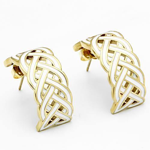 Alamode IP Gold(Ion Plating) Brass Earrings with Epoxy in White - Alamode