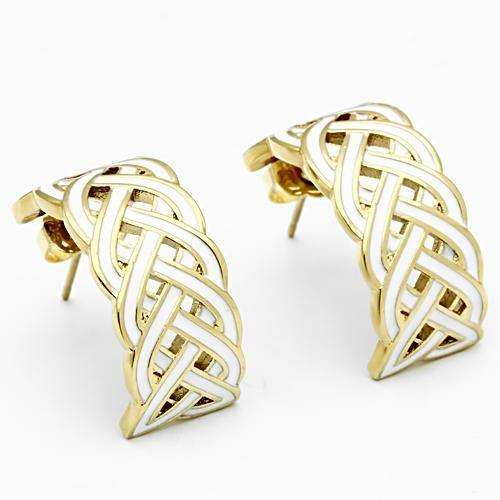 Alamode IP Gold(Ion Plating) Brass Earrings with Epoxy in White - Alamode - Flyclothing LLC