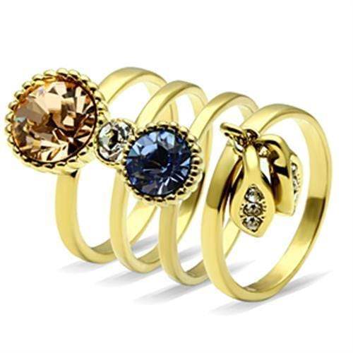 Alamode IP Gold(Ion Plating) Brass Ring with Top Grade Crystal in Multi Color - Alamode - Flyclothing LLC