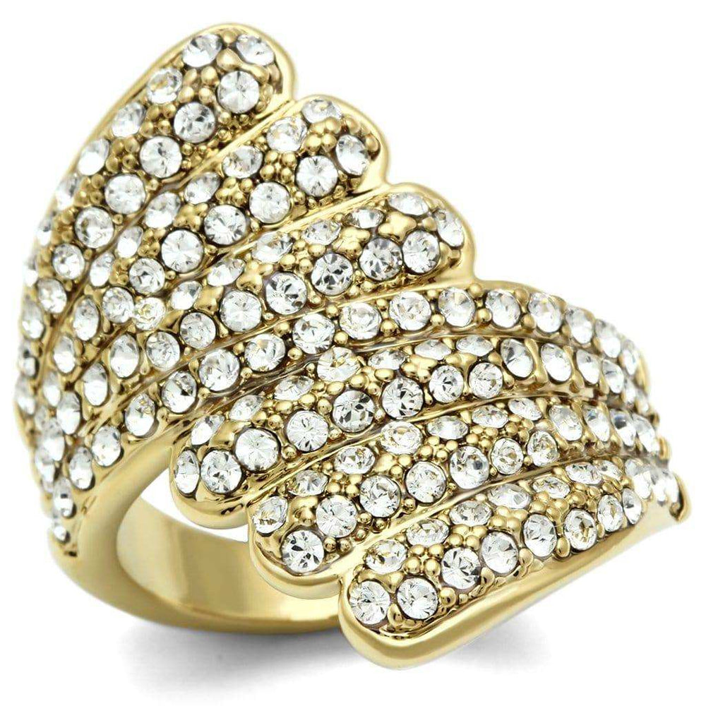 Alamode IP Gold(Ion Plating) Brass Ring with Top Grade Crystal in Clear - Alamode - Flyclothing LLC