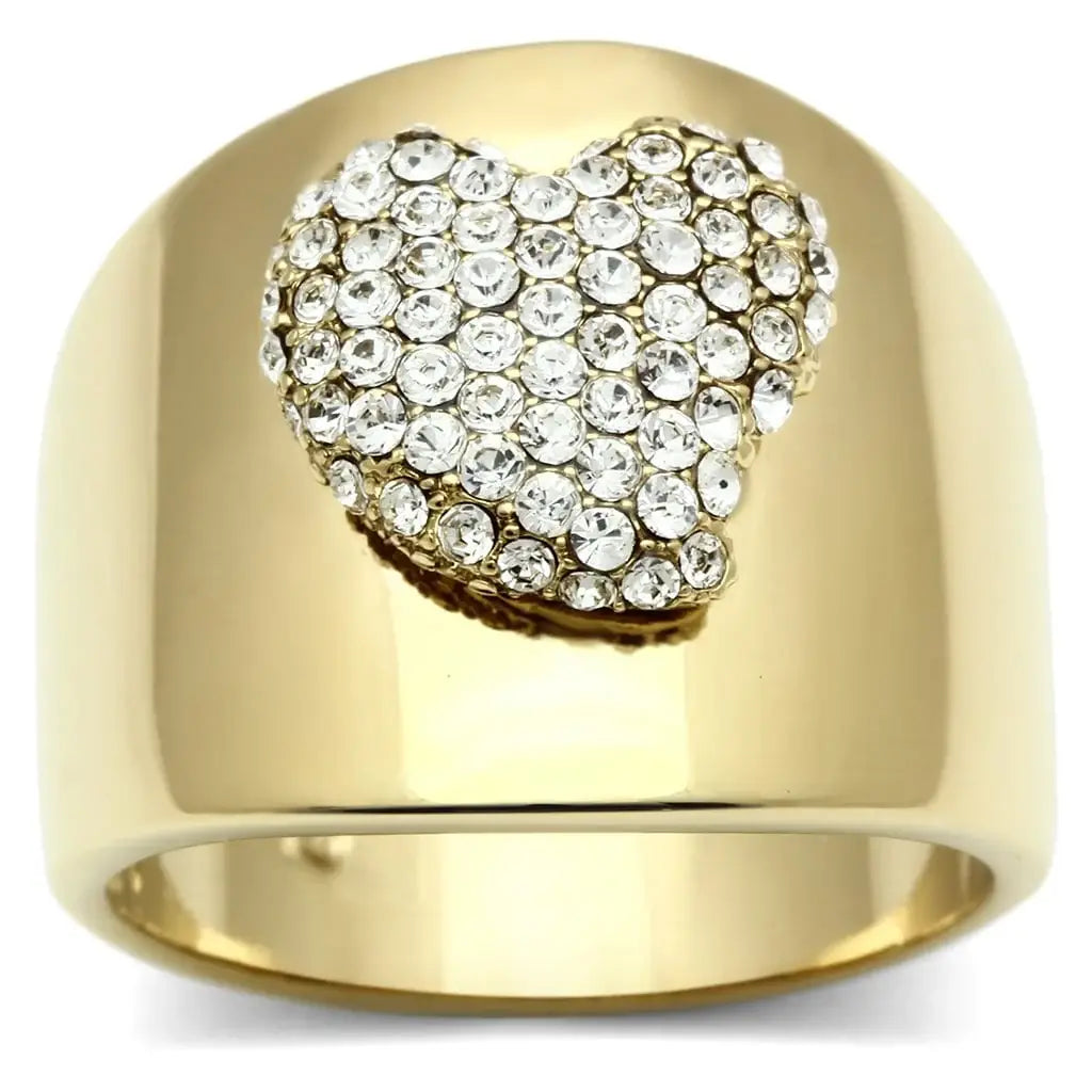Alamode IP Gold(Ion Plating) Brass Ring with Top Grade Crystal in Clear - Alamode - Flyclothing LLC