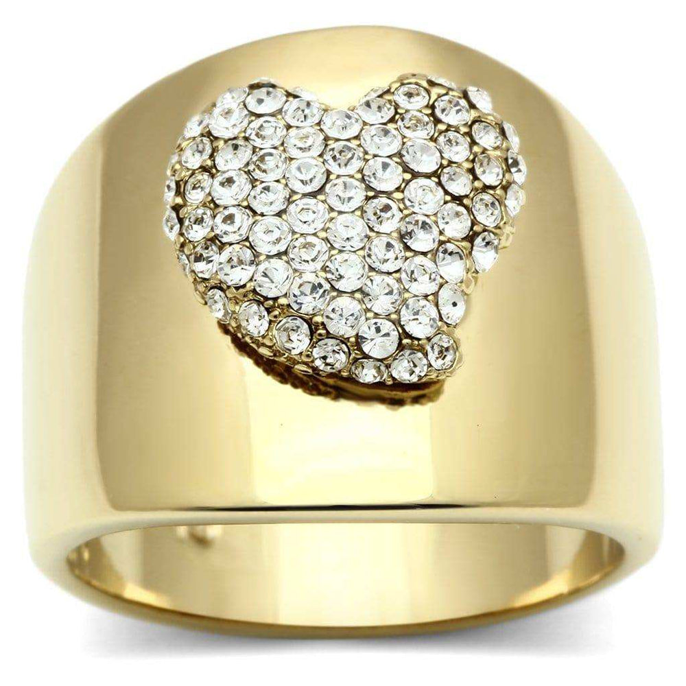 Alamode IP Gold(Ion Plating) Brass Ring with Top Grade Crystal in Clear - Alamode - Flyclothing LLC