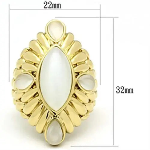 Alamode IP Gold(Ion Plating) Brass Ring with Synthetic Cat Eye in White - Alamode - Flyclothing LLC