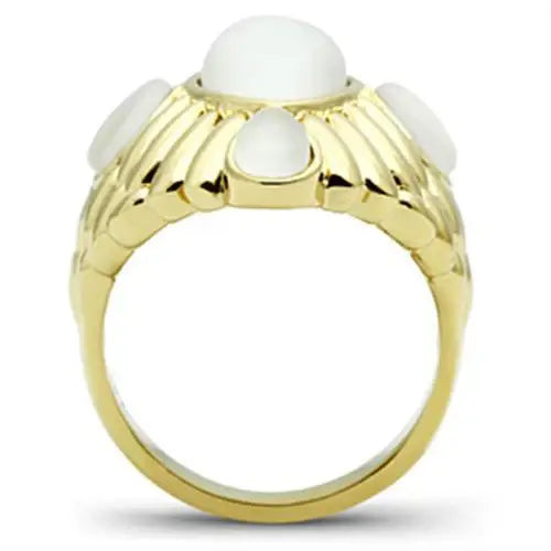 Alamode IP Gold(Ion Plating) Brass Ring with Synthetic Cat Eye in White - Alamode - Flyclothing LLC