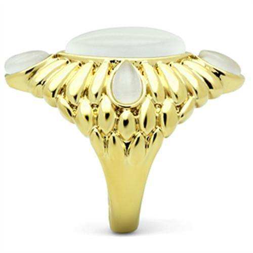 Alamode IP Gold(Ion Plating) Brass Ring with Synthetic Cat Eye in White - Alamode - Flyclothing LLC