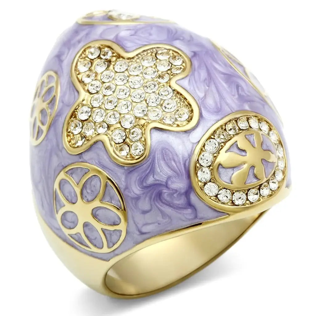 Alamode IP Gold(Ion Plating) Brass Ring with Top Grade Crystal in Clear - Alamode - Flyclothing LLC