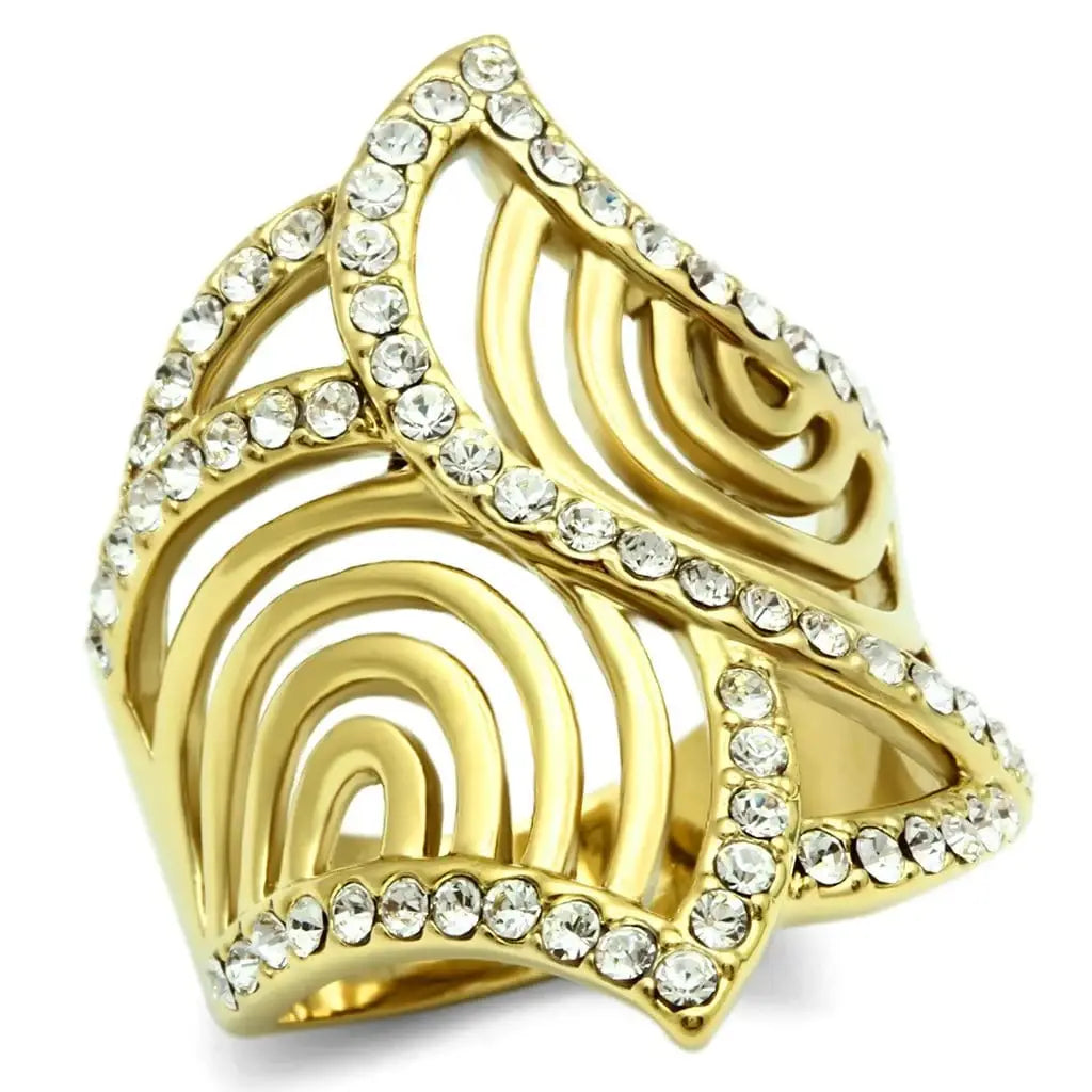 Alamode IP Gold(Ion Plating) Brass Ring with Top Grade Crystal in Clear - Alamode - Flyclothing LLC