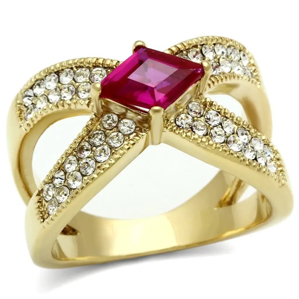 Alamode IP Gold(Ion Plating) Brass Ring with AAA Grade CZ in Ruby - Alamode - Flyclothing LLC