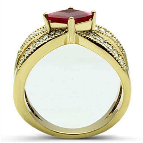Alamode IP Gold(Ion Plating) Brass Ring with AAA Grade CZ in Ruby - Alamode - Flyclothing LLC