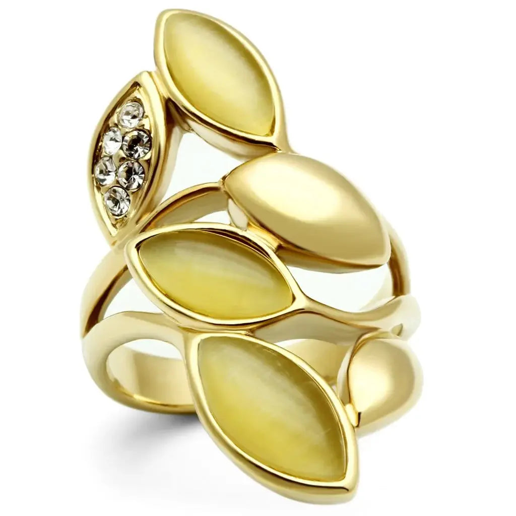 Alamode IP Gold(Ion Plating) Brass Ring with Synthetic Cat Eye in Citrine Yellow - Alamode - Flyclothing LLC