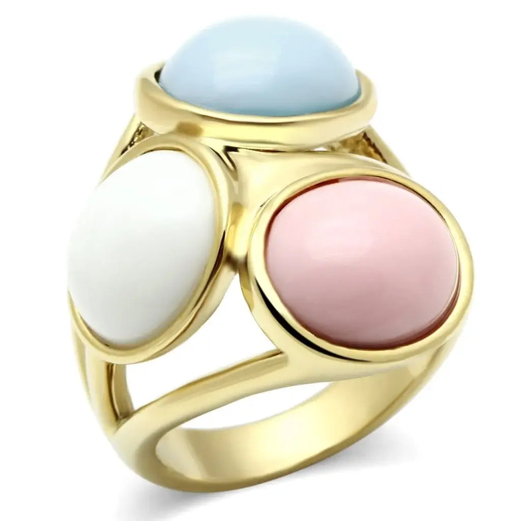Alamode IP Gold(Ion Plating) Brass Ring with Synthetic Synthetic Stone in Multi Color - Alamode - Flyclothing LLC