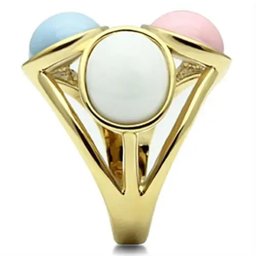 Alamode IP Gold(Ion Plating) Brass Ring with Synthetic Synthetic Stone in Multi Color - Alamode - Flyclothing LLC