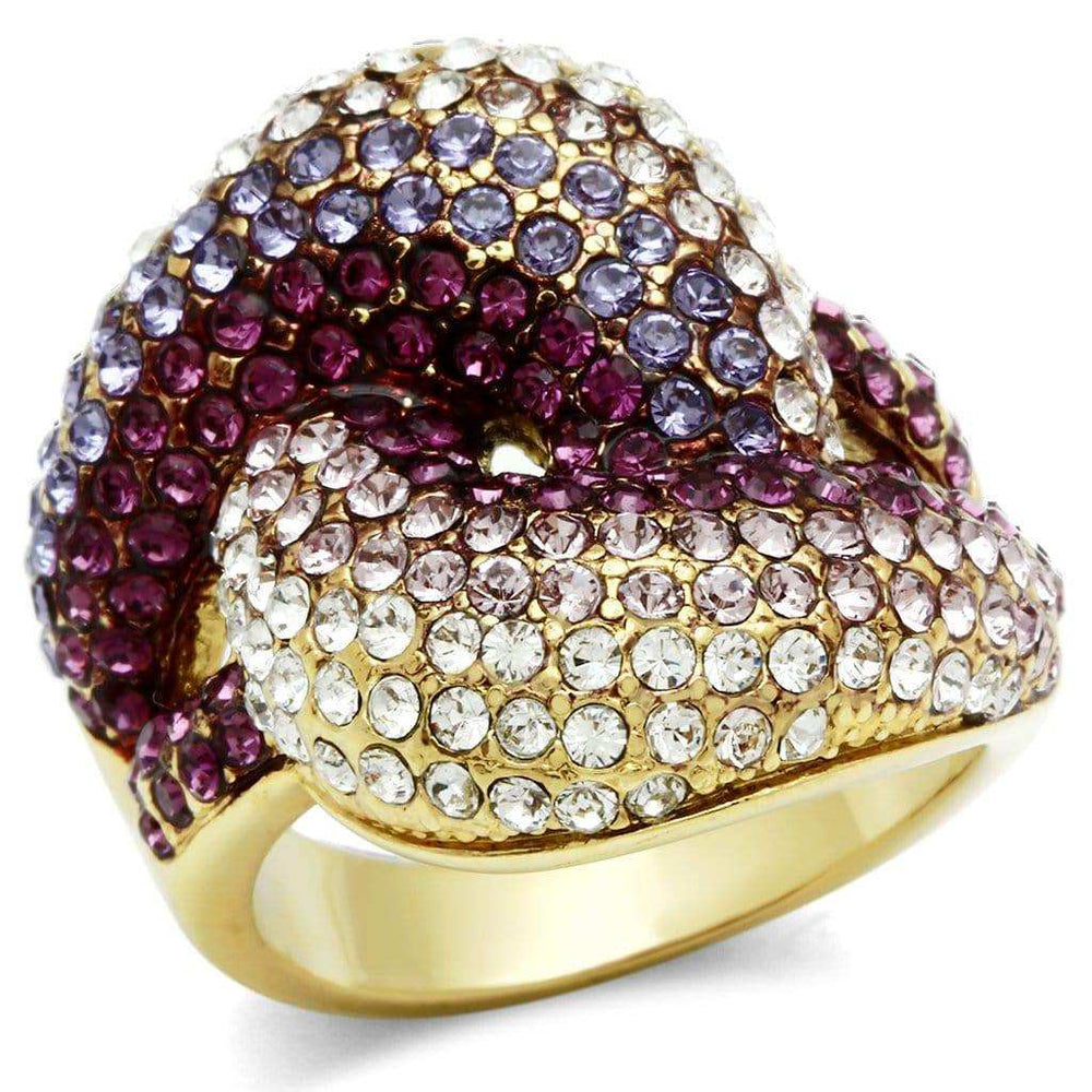 Alamode IP Gold(Ion Plating) Brass Ring with Top Grade Crystal in Multi Color - Alamode - Flyclothing LLC