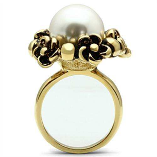 Alamode IP Gold(Ion Plating) Brass Ring with Synthetic Pearl in White - Alamode - Flyclothing LLC